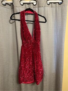 Women's Pink Sequin Sexy Backless Dress - Size 12 (XL)